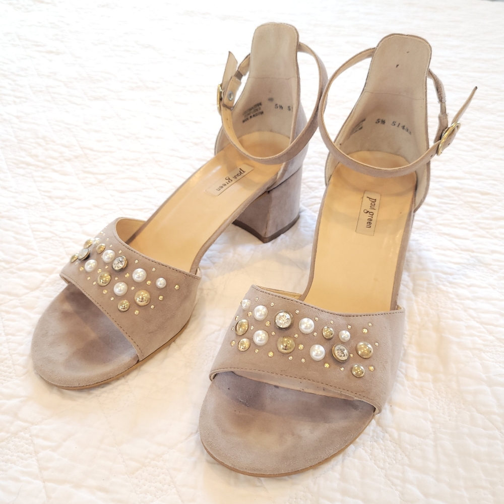 Rare European-only Pearl Snap Paul Green Ankle Beige Suede Block Heel US 8